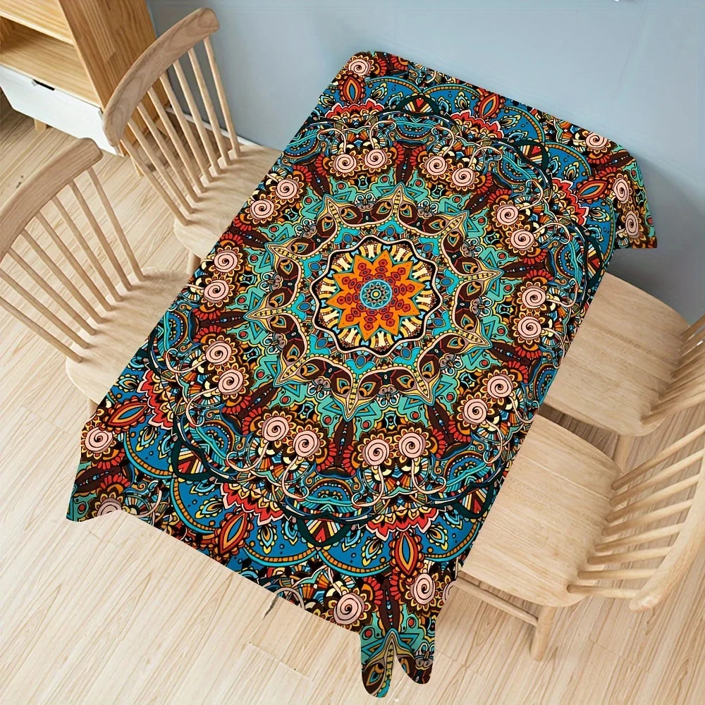 Bohemian Mandala Flower Rectangle Tablecloth