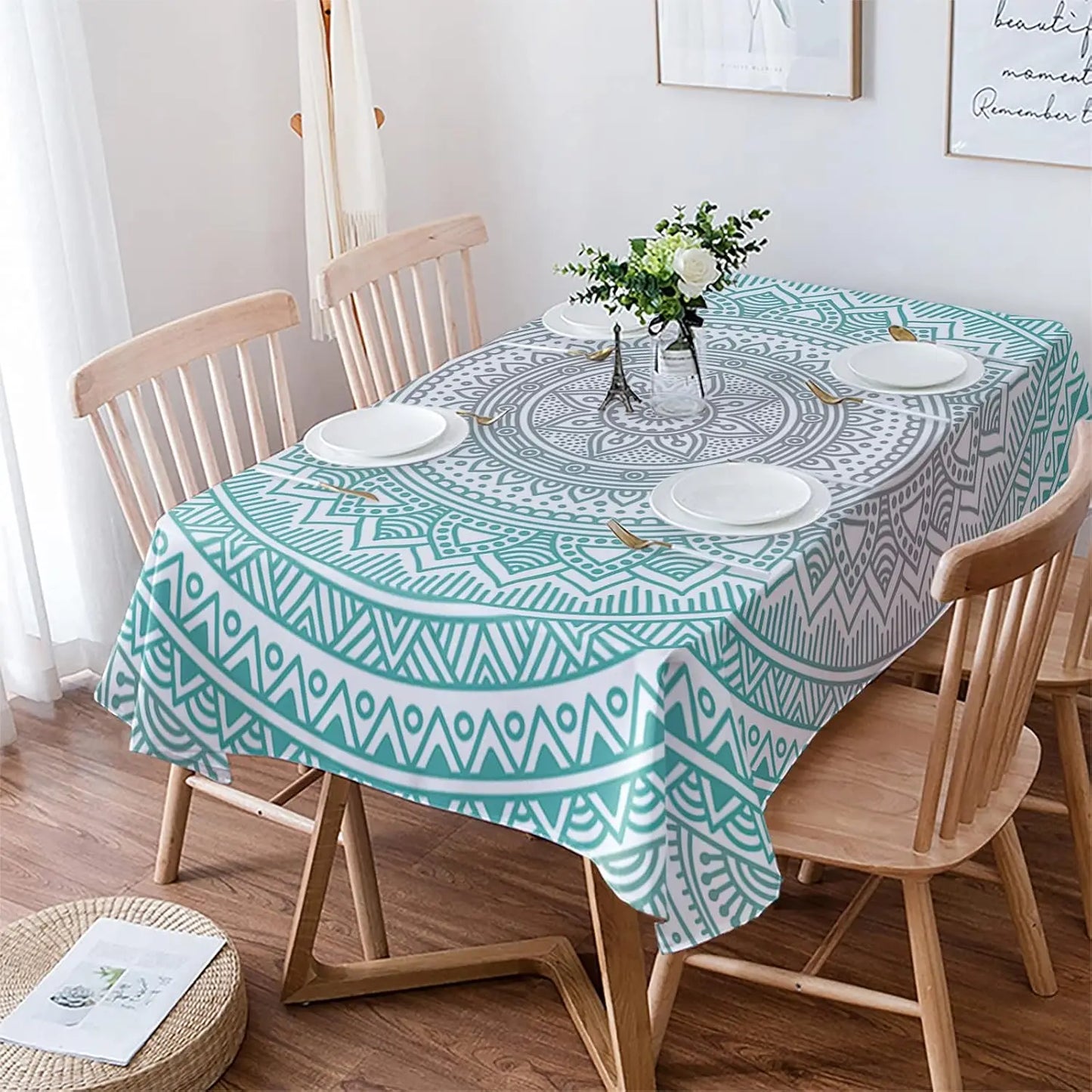 Modern Mandala Flower Rectangle Tablecloth