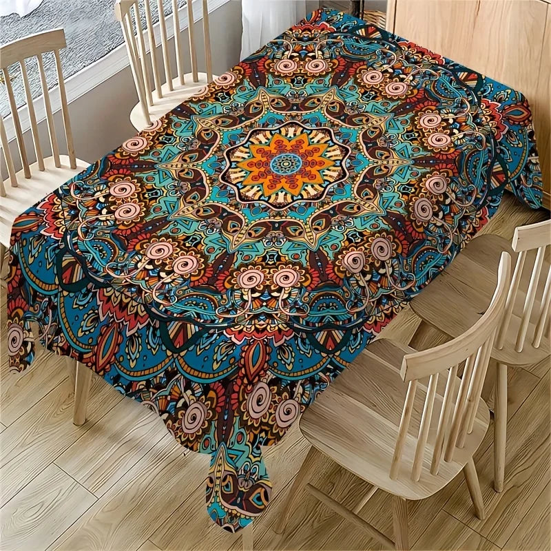 Bohemian Mandala Flower Rectangle Tablecloth