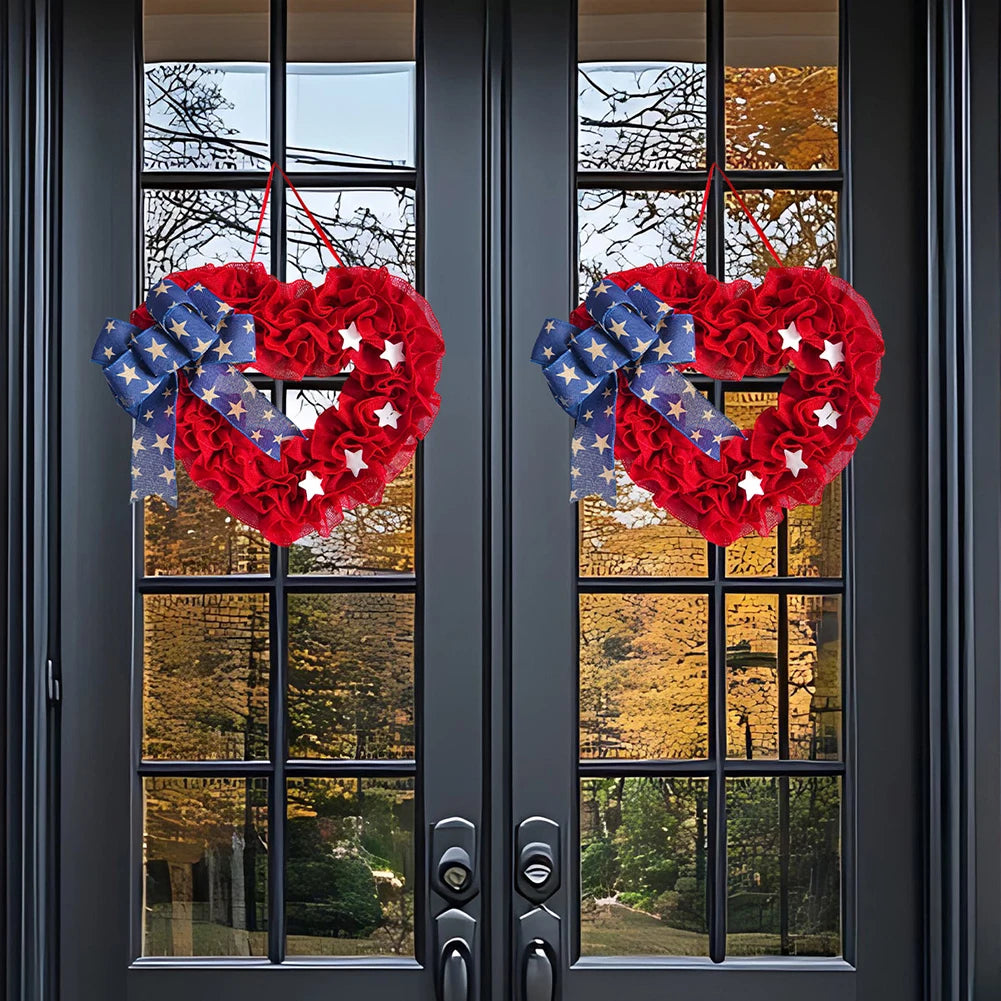 Heart-Shaped Patriotic Holiday Wreath Decor