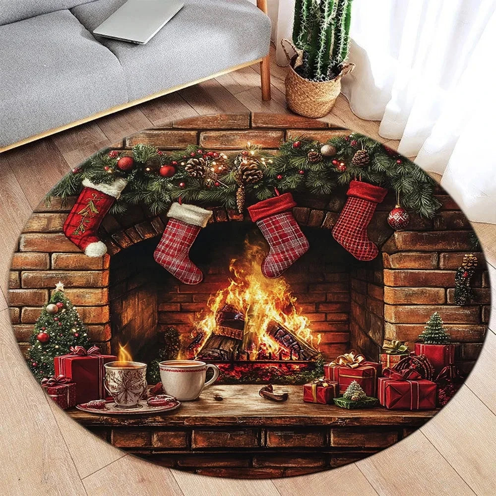 Christmas/Holiday-Winter Theme Round Area Rugs