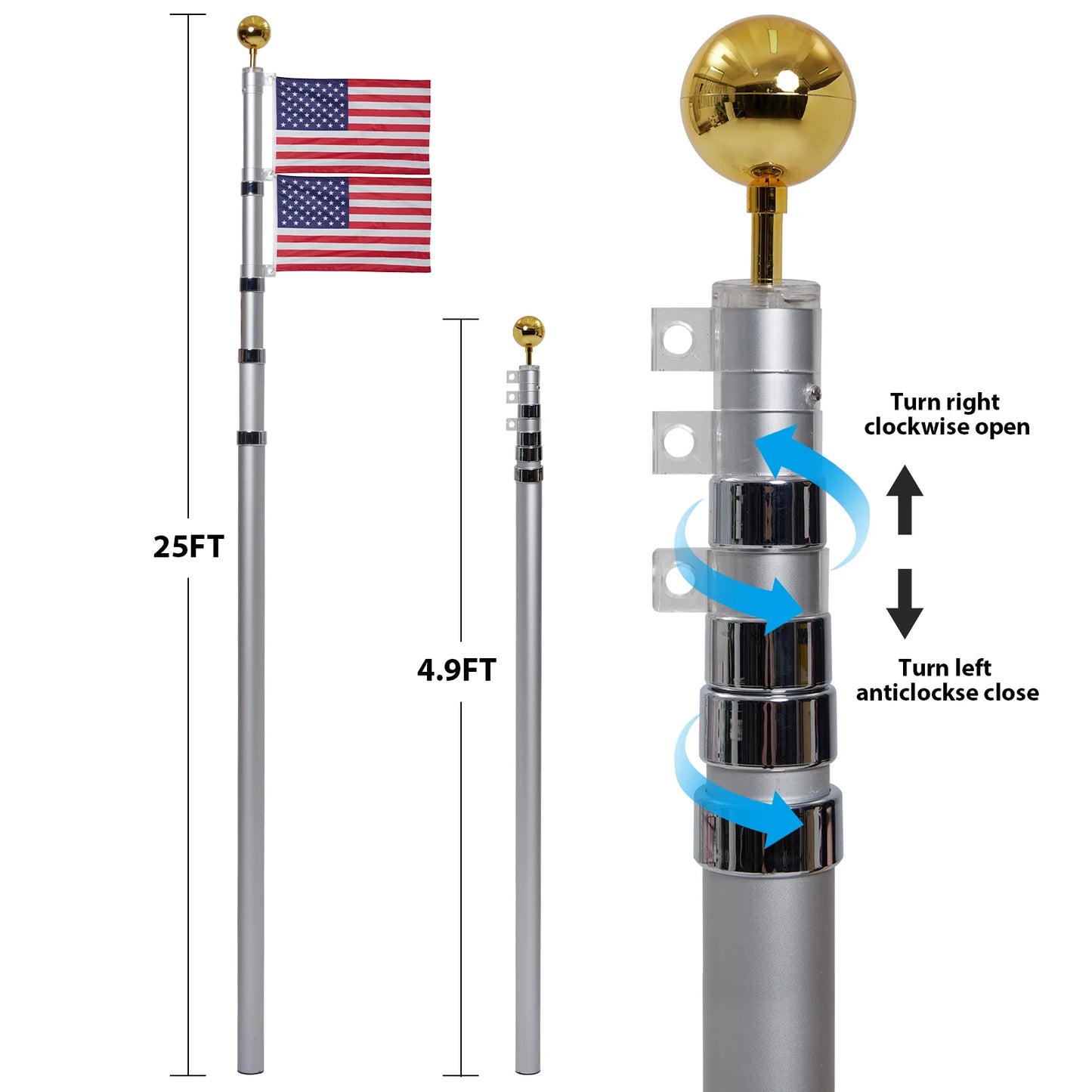 Heavy Duty Flagpole Kit for Yard
