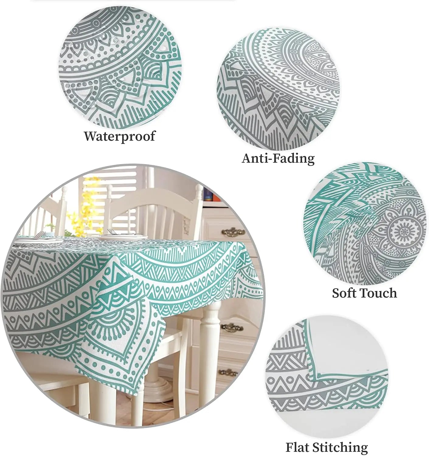 Modern Mandala Flower Rectangle Tablecloth