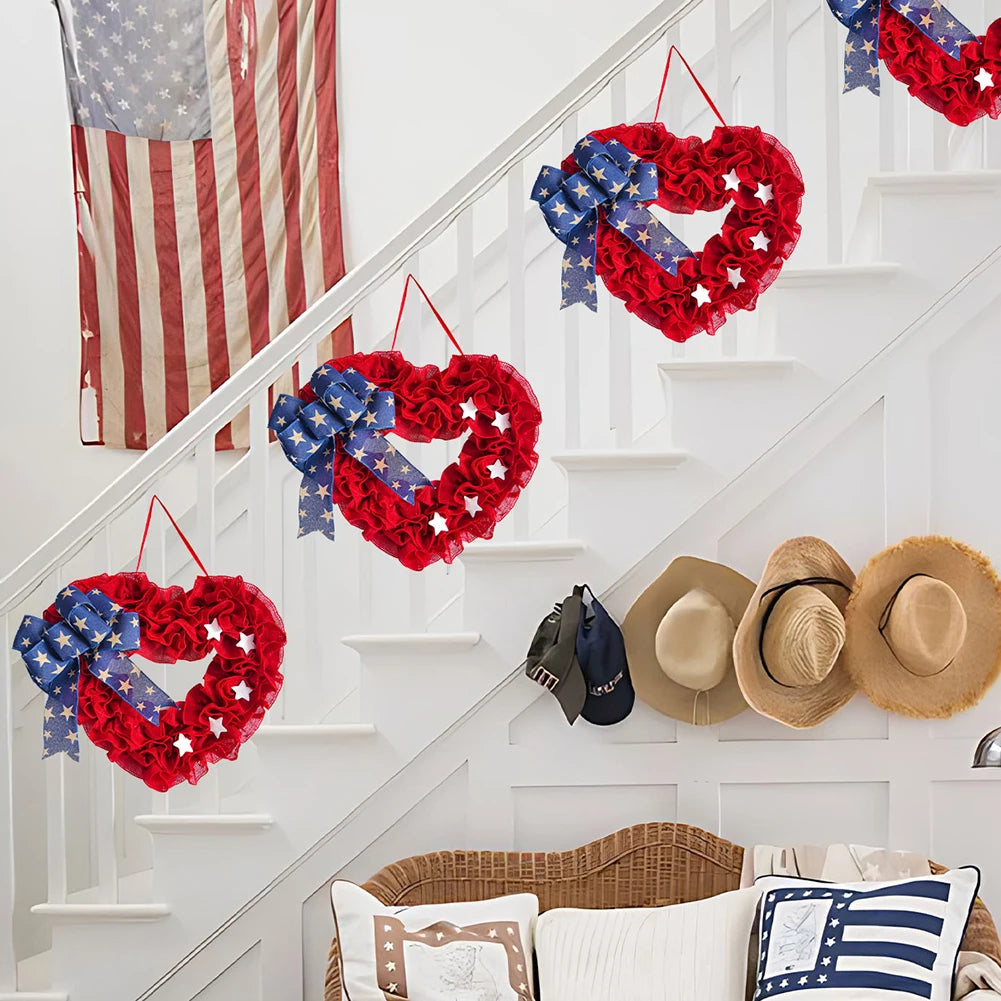Heart-Shaped Patriotic Holiday Wreath Decor