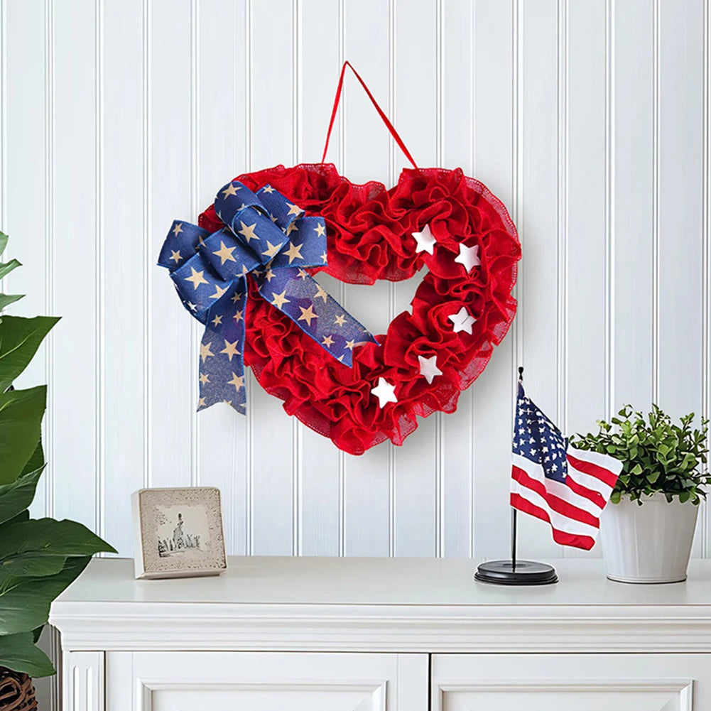 Heart-Shaped Patriotic Holiday Wreath Decor
