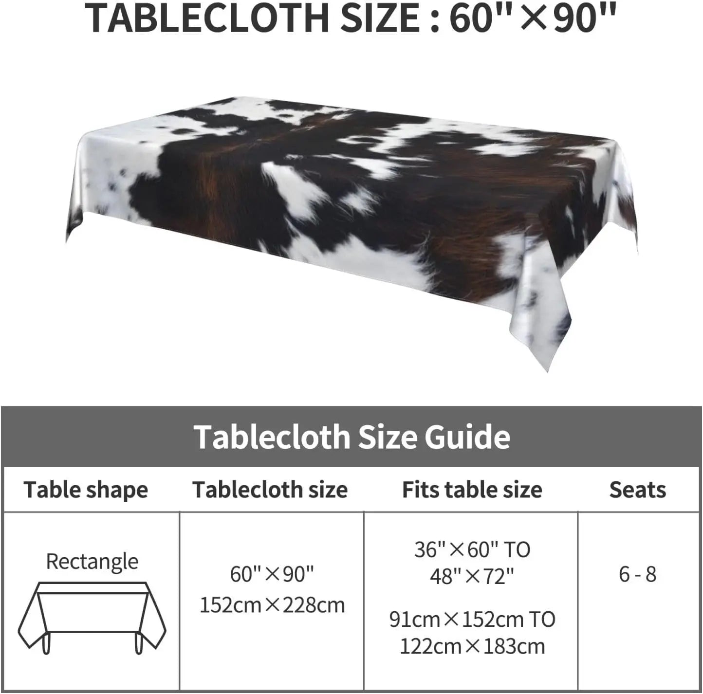 Rustic Cow Printing Rectangle Waterproof Tablecloth