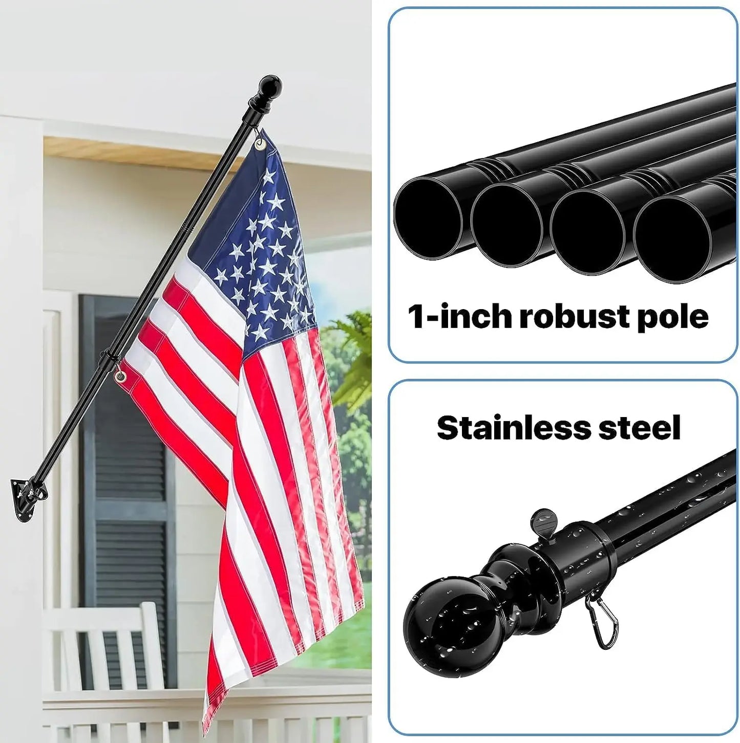 Flag Pole for Outside House, 6ft Residential or Commercial Flag Pole Kit