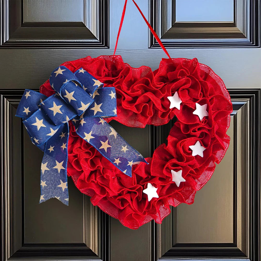 Heart-Shaped Patriotic Holiday Wreath Decor