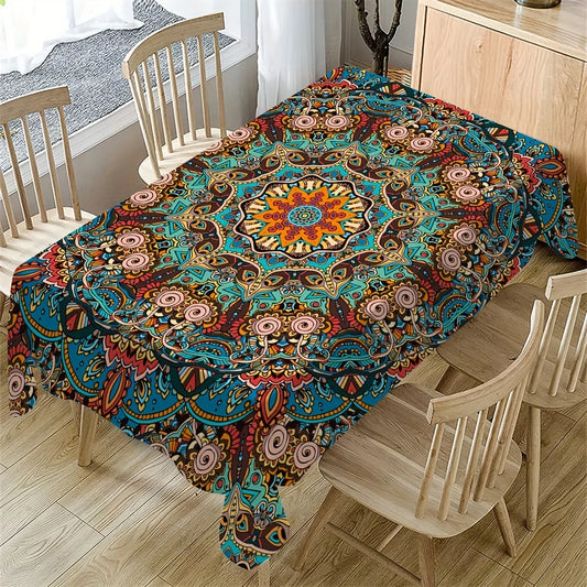 Bohemian Mandala Flower Rectangle Tablecloth