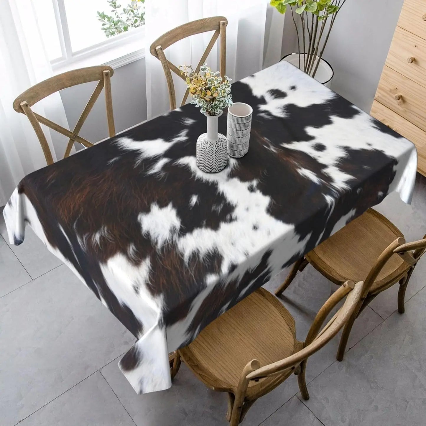 Rustic Cow Printing Rectangle Waterproof Tablecloth