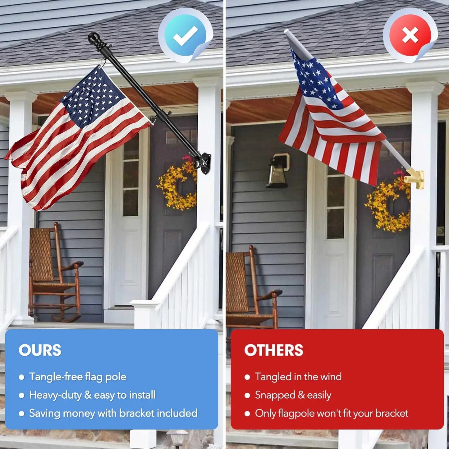 Flag Pole for Outside House, 6ft Residential or Commercial Flag Pole Kit