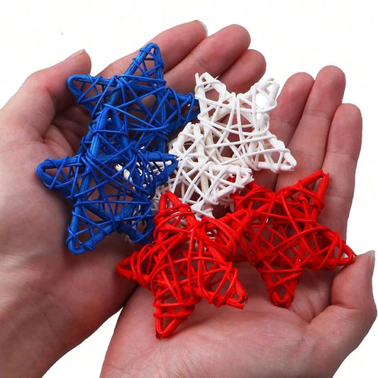 Red White Blue Star Wicker Ball Ornaments- 15 holiday pieces